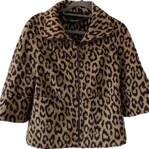 Carlisle Leopard Print Wool Angora Zip Front Jacket